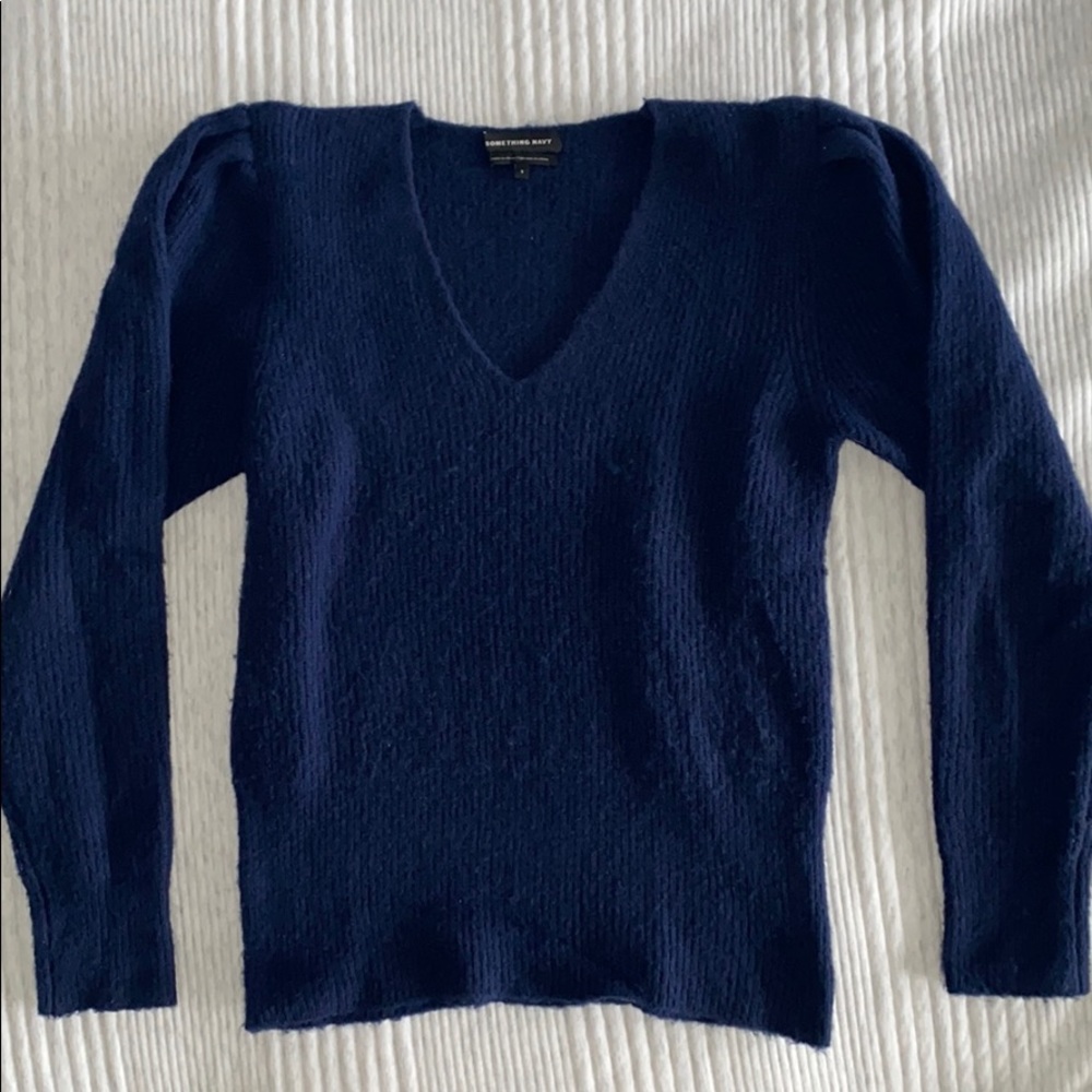 Something Navy Blue Padded-Shoulder Sweater
